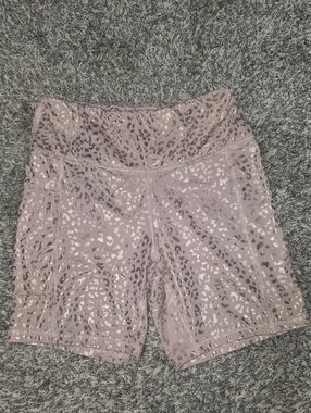 High-Waist Mauve Leopard Print Bike Shorts - Women's
